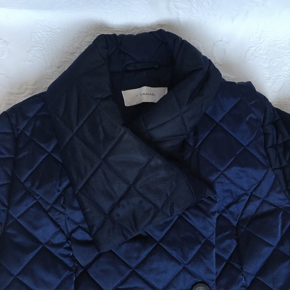 T Tahari Navy Quilted Coat Sz Medium - Picture 2 of 6